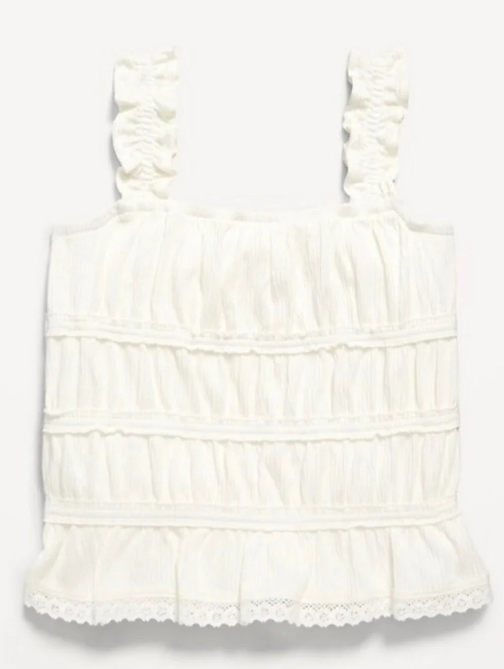 Old Navy Girls Smocked Ruffle Tank Top White Sea Salt Size Large 10/12